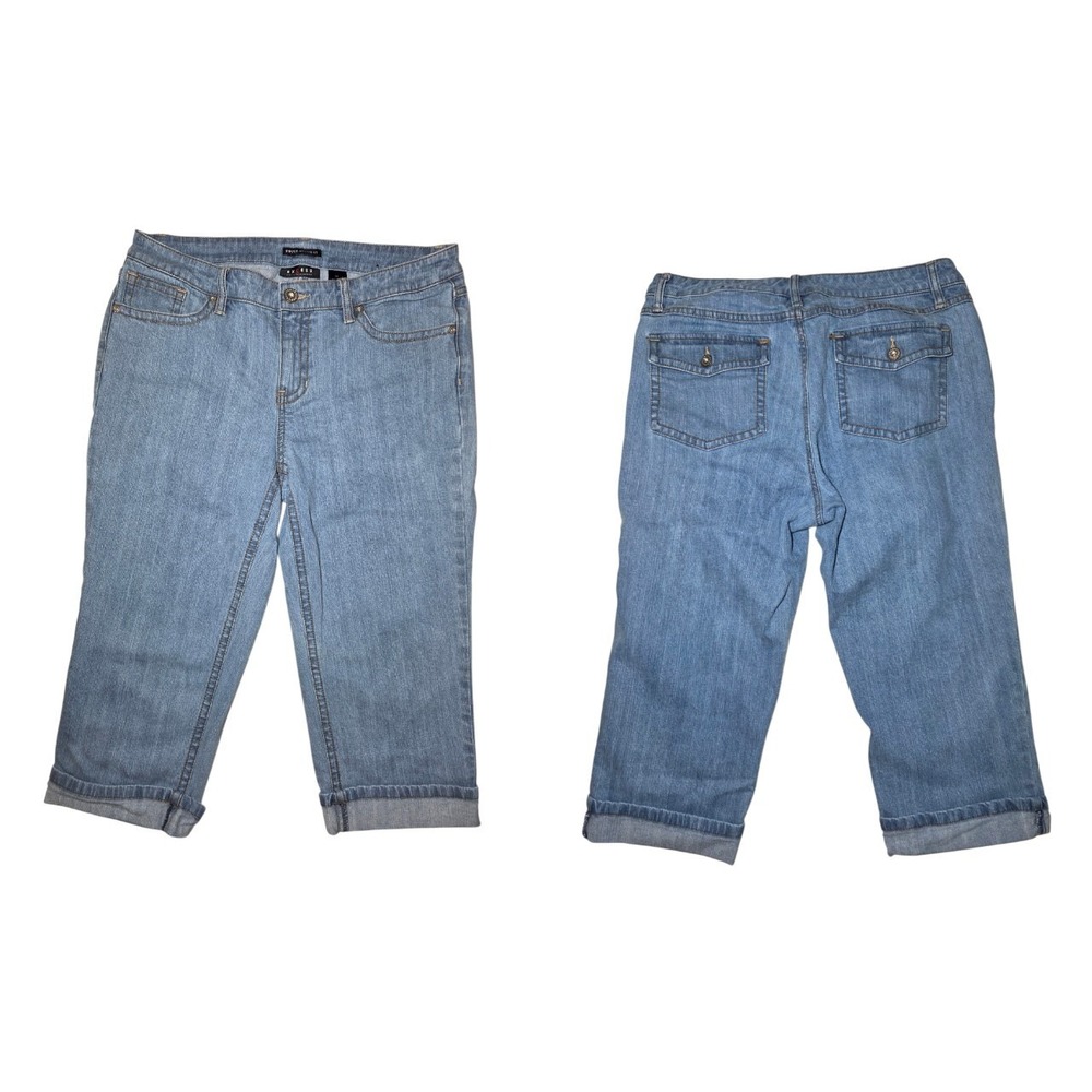 Axcess Stretch Favorite Fit Mid Rise‎ Light Wash Capri Jeans Cuffed Flap-Back 12